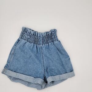 Forever 21 XSmall Y2K Denim Light Wash Paperbag High Waisted  Micro Mom Shorts
